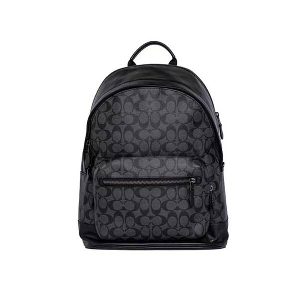 COACH West 經典老花皮質拉鏈雙肩包