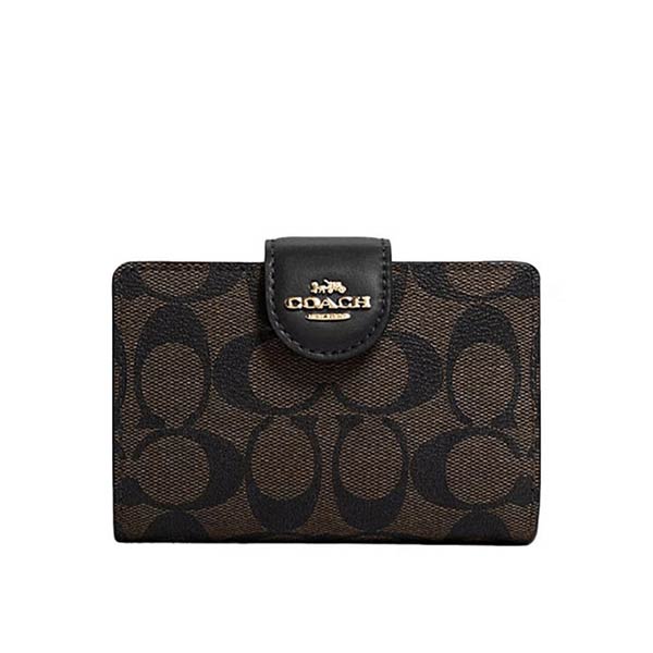 COACH 蔻馳 經典滿版C LOGO PVC 防水皮革壓扣中夾